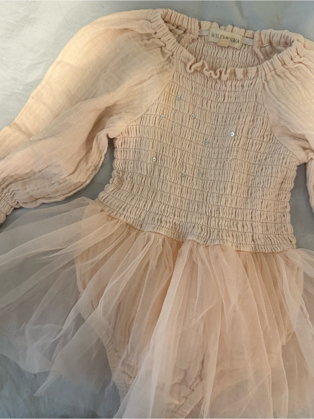 wild wawa blush peach tulle smocked dress
